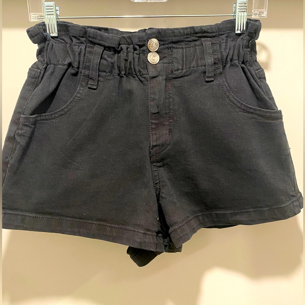 Target Wild Fable Black Stretchy Denim Elastic Waistband Paper Bag Shorts - XS